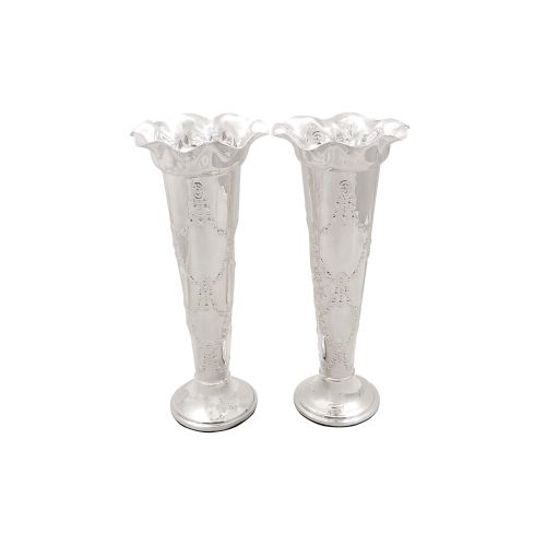 Pair of Antique Edwardian Sterling Silver 8" Vases 1903