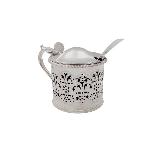 Antique Victorian Sterling Silver Mustard Pot with Spoon 1886