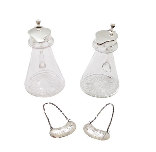 fig 2. Pair of Antique Sterling Silver & Glass Whisky Noggins/Jugs 1934