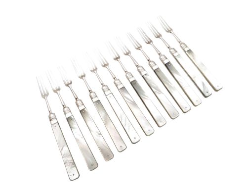 fig 1. Antique Edwardian Sterling Silver & Mother of Pearl Cutlery Set 1901