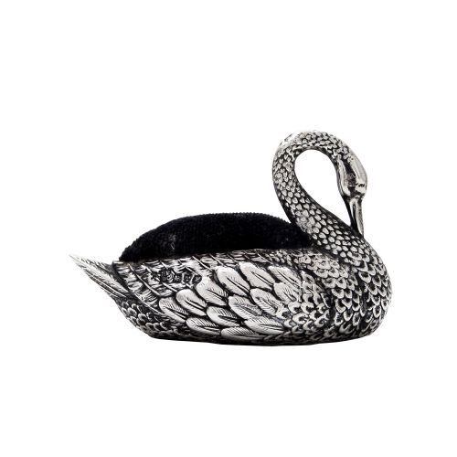 Antique Edwardian Sterling Silver Swan Pin Cushion 1908