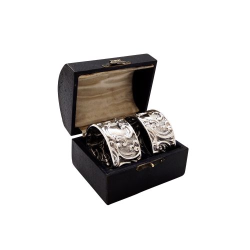 Pair of Antique Victorian Sterling Silver Napkin Rings in Case 1897