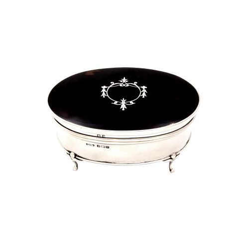 Antique Sterling Silver & Tortoiseshell Trinket Box 1928
