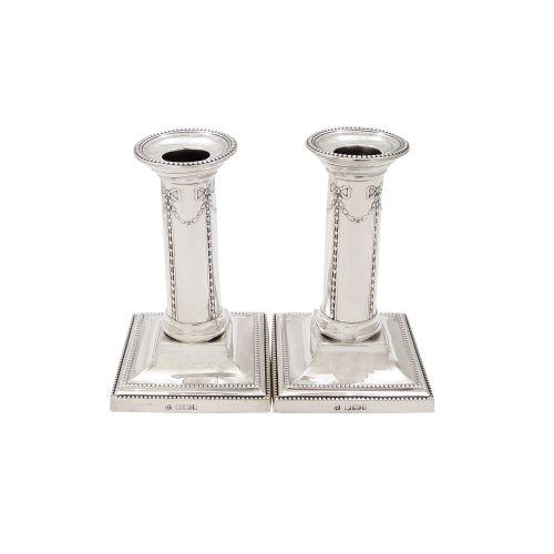 Pair of Antique Edwardian Sterling Silver Candlesticks 1903