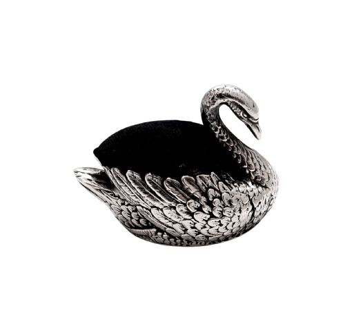 fig 1. Antique Edwardian Sterling Silver Swan Pin Cushion 1906