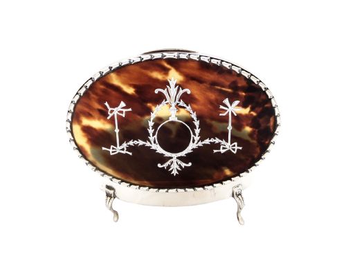 fig 1. Antique Edwardian Sterling Silver & Tortoiseshell Trinket Box 1907