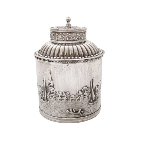 Antique Sterling Silver Caddy with River Scenes 1927