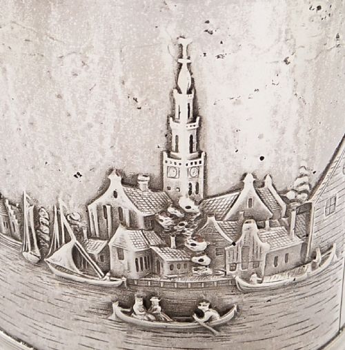 fig 1. Antique Sterling Silver Caddy with River Scenes 1927