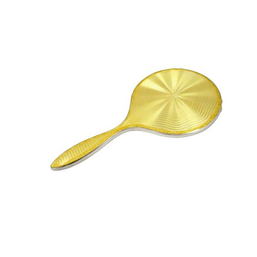 Vintage Art Deco Sterling Silver & Yellow Enamel Hand Mirror 1927