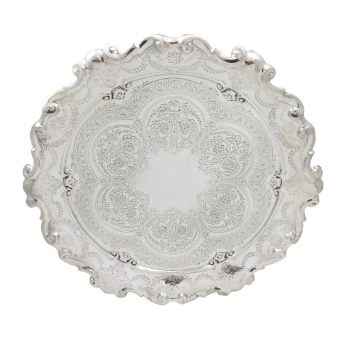 Antique Edwardian Sterling Silver 12" Tray / Salver 1901