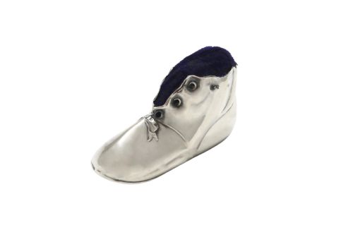 fig 1. Antique Edwardian Sterling Silver Boot / Shoe Pin Cushion 1906