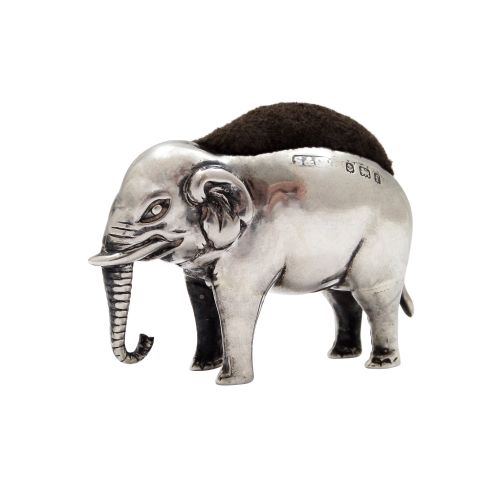 Antique Edwardian Sterling Silver Elephant Pin Cushion 1909
