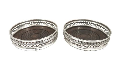 fig 1. Pair of Vintage Sterling Silver Wine / Champagne Coasters