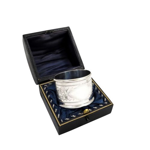 Antique Victorian Sterling Silver Napkin Ring in Case 1900