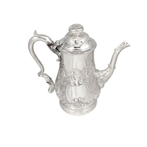 Antique Georgian Sterling Silver Newcastle Coffee Pot - 1740