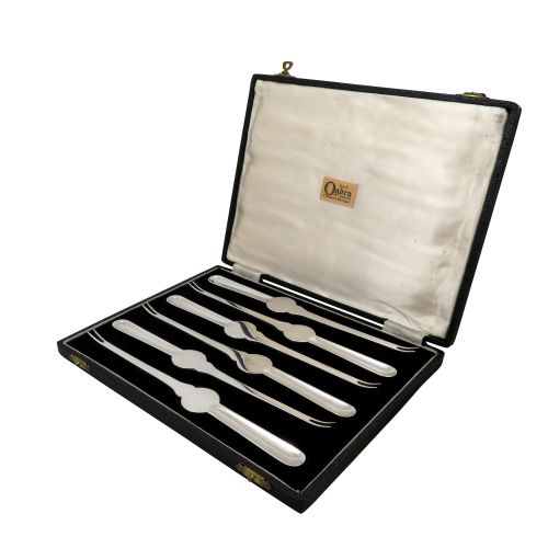 Set of 6 Vintage Sterling Silver Lobster Picks in Case