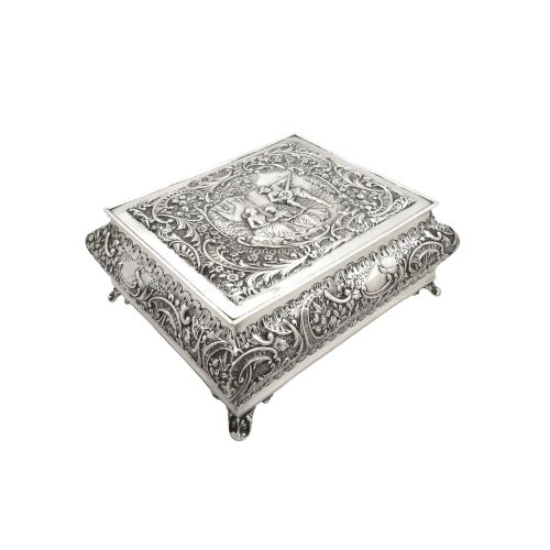 Large Antique Edwardian Sterling Silver Jewellery / Trinket Box 1901
