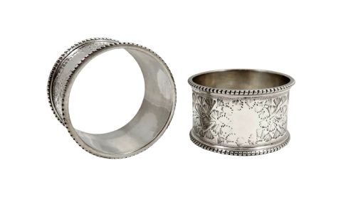 fig 1. Pair of Antique Sterling Silver Napkin Rings in Case 1918 / 1921