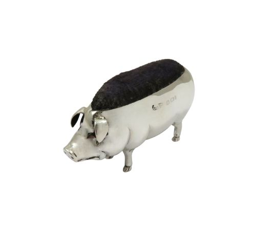 fig 1. Antique Edwardian Sterling Silver Pig Pin Cushion 1905