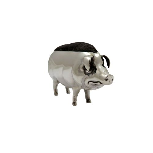 Antique Edwardian Sterling Silver Pig Pin Cushion 1905