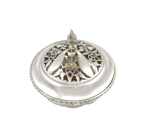 fig 1. Antique Edwardian Sterling Silver Pierced Lid Pot /Box 1909