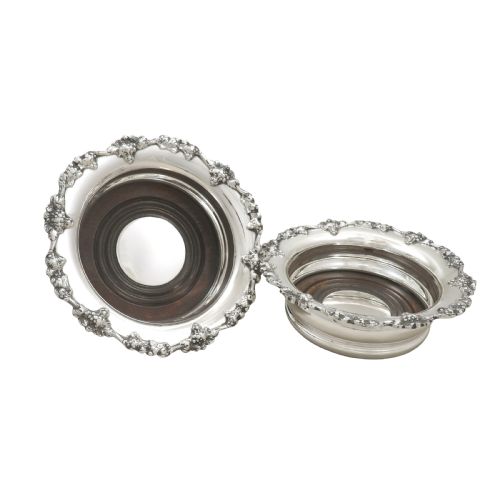 Pair of Vintage Sterling Silver 'Grape & Vine' Wine Coasters