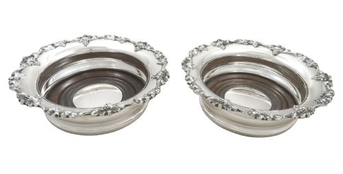 fig 1. Pair of Vintage Sterling Silver 'Grape & Vine' Wine Coasters