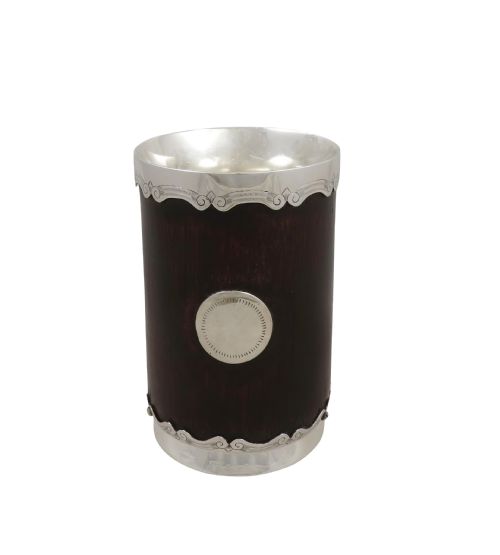 fig 1. Antique Silver Plated & Oak Pint Tankard 1947