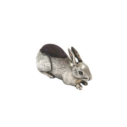 Antique Edwardian Sterling Silver Rabbit Pin Cushion 1909
