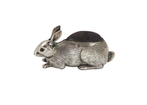 fig 1. Antique Edwardian Sterling Silver Rabbit Pin Cushion 1909