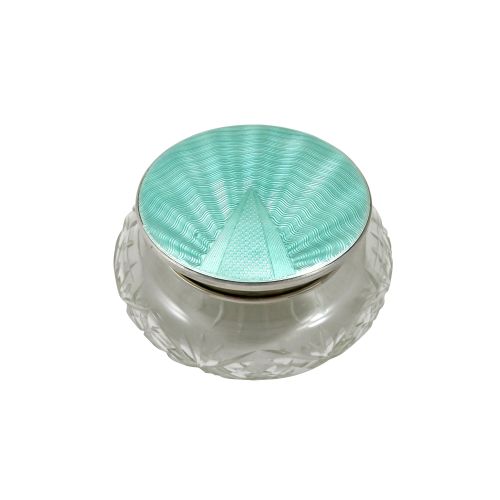 Antique Sterling Silver & Light Green Enamel Vanity Jar 1930