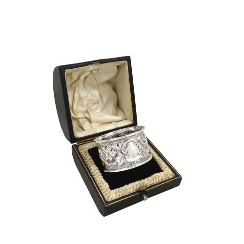 Antique Victorian Sterling Silver Napkin Ring in Case 1899