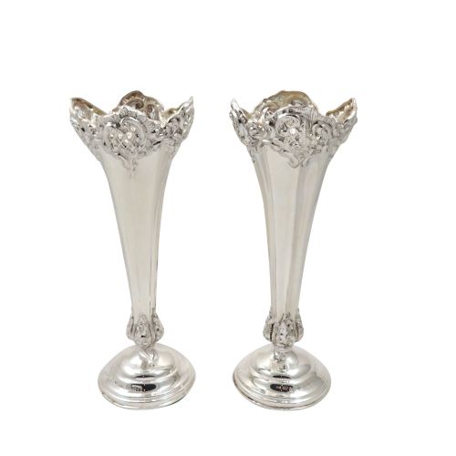 Pair of Antique Victorian Sterling Silver 6" Vases 1896