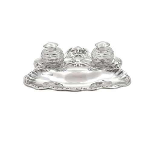 Antique Victorian Sterling Silver Double Inkstand 1880
