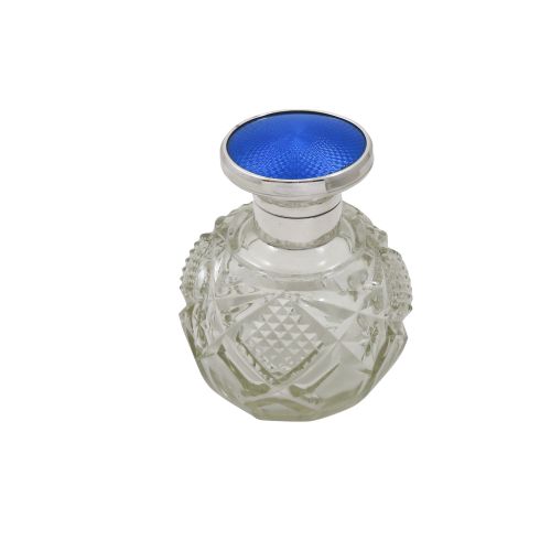 Antique Sterling Silver & Blue Enamel Scent / Perfume Bottle 1925