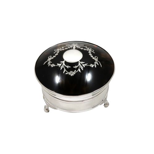 Antique Sterling Silver & Tortoiseshell Trinket Box 1917
