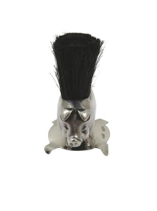 fig 1. Antique Sterling Silver Desk Top 'Pig' Pen Wipe 1924