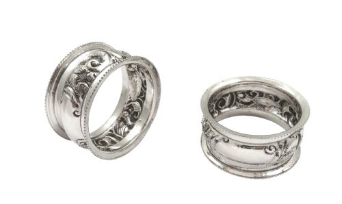 fig 1. Pair of Antique Victorian Sterling Silver Napkin Rings in Case 1899