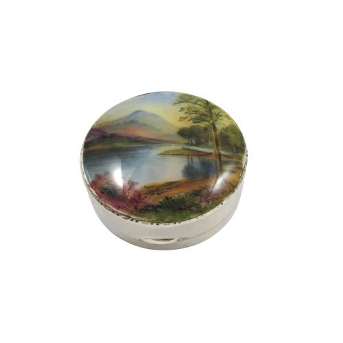 Antique Sterling Silver & Enamel Powder / Pill Box 1930