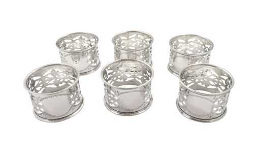 fig 1. Set of 6 Antique Edwardian Sterling Silver Napkin Rings in Case 1909