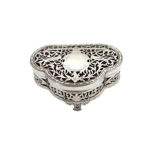 Antique Sterling Silver Pierced Trinket Box - Birds -  1916