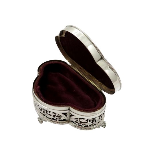 fig 1. Antique Sterling Silver Pierced Trinket Box - Birds - 1916