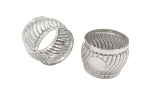 fig 1. Pair of Antique Victorian Sterling Silver Napkin Rings in Case 1887