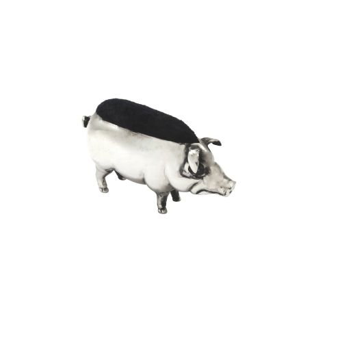 Antique Edwardian Sterling Silver Pig Pin Cushion 1906