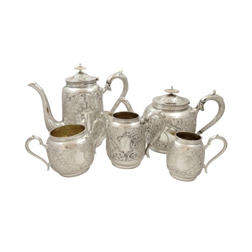 Superb Antique Edwardian Sterling Silver 5 Piece Tea & Coffee Set - 1901/1908