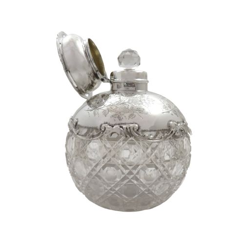 fig 1. Antique Edwardian Sterling Silver & Cut Glass Perfume / Scent Bottle 1909