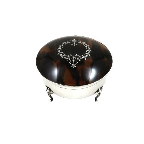 Antique Sterling Silver & Tortoiseshell Trinket Box 1923