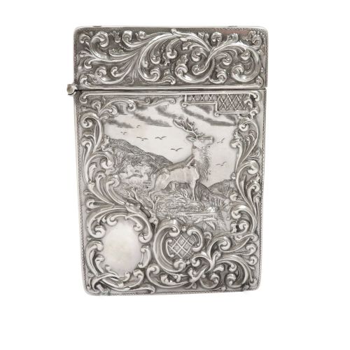 Antique Sterling Silver 'Stag' Card Case 1911