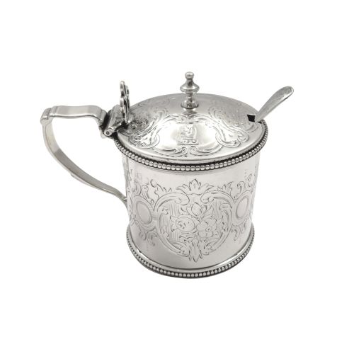 Antique Victorian Sterling Silver Mustard Pot with Spoon 1866