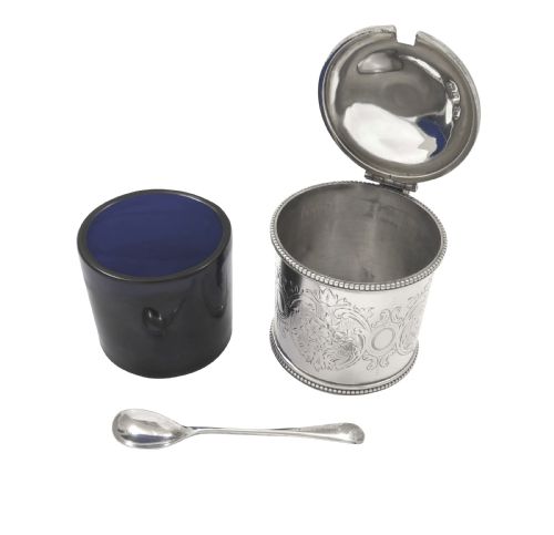 fig 1. Antique Victorian Sterling Silver Mustard Pot with Spoon 1866